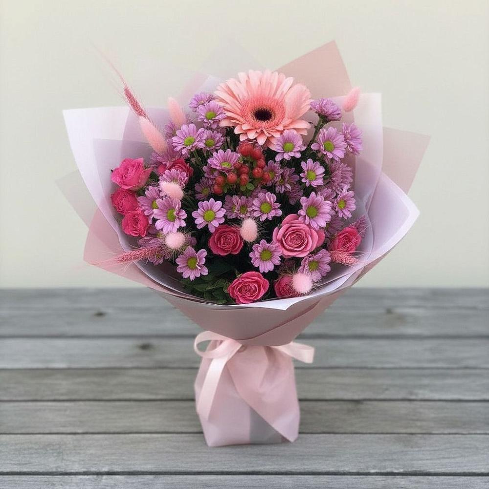 Букет цветов из: Розы, Герберы и Хризантемы в Быково Московской области