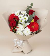 Букет цветов из:  Розы, Хризантемы, Герберы и Лилии в Быково Московской области